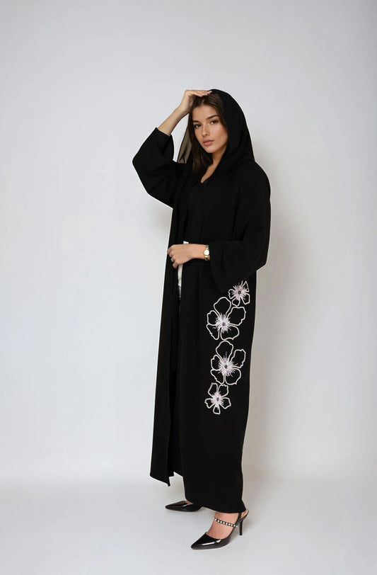 Floral Elegance: Black Abaya
